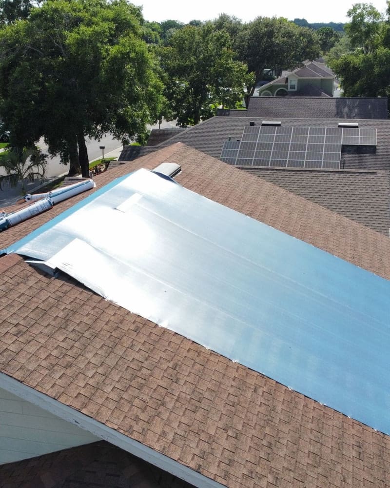 Emergency roof tarping installed on a Central Florida home