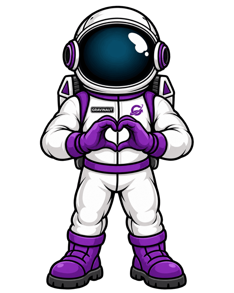 Gravity Roofing Gravinaut mascot celebrating our customers
